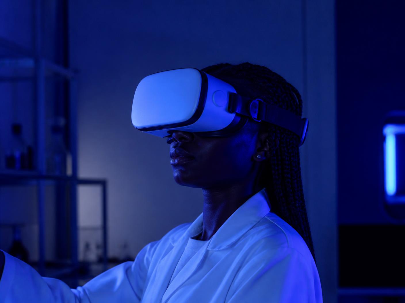 Participant exploring immersive technology in the AI lab