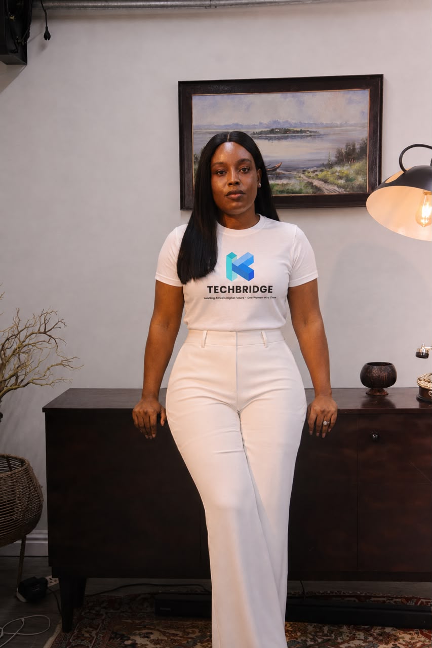Betty Chukwu, Founder of Klugekopf TechBridge, wearing TechBridge branded apparel